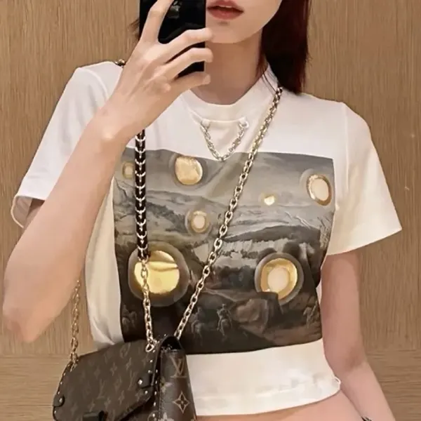 バイラ付録ルイヴィトン x Laurent Grasso プリントクロップドTシャツ 1AHIND