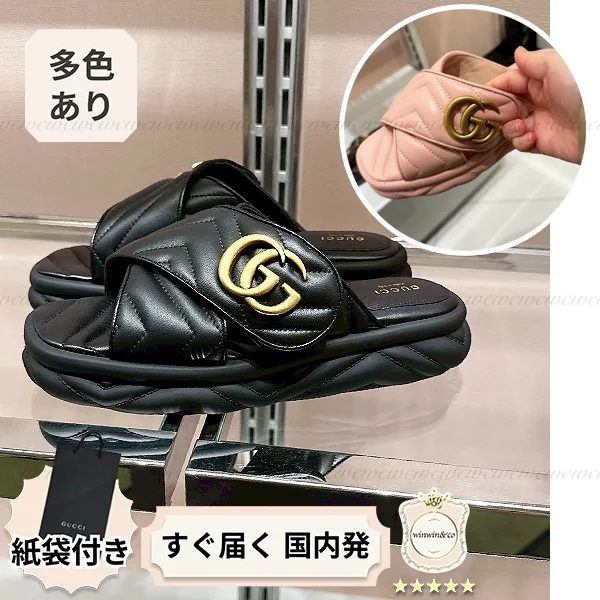 グッチ GGマーモント パチモン キルティングレザーサンダル gg2586