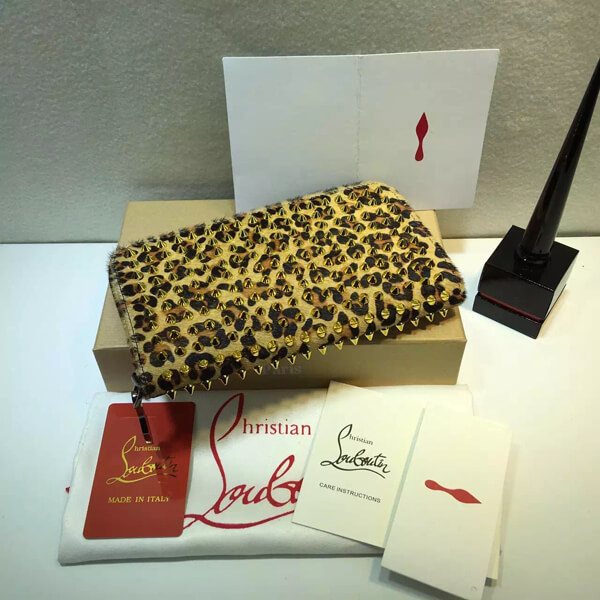 2016新色 クリスチャン ルブタンスーパーコピー Christian Louboutin◆レオパード スパイク 長財布◆