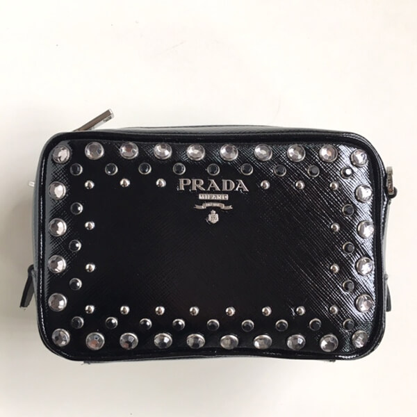 素敵♪♪☆《PRADA》プラダスーパーコピークリスタルビジュー ミニショルダー (黒)