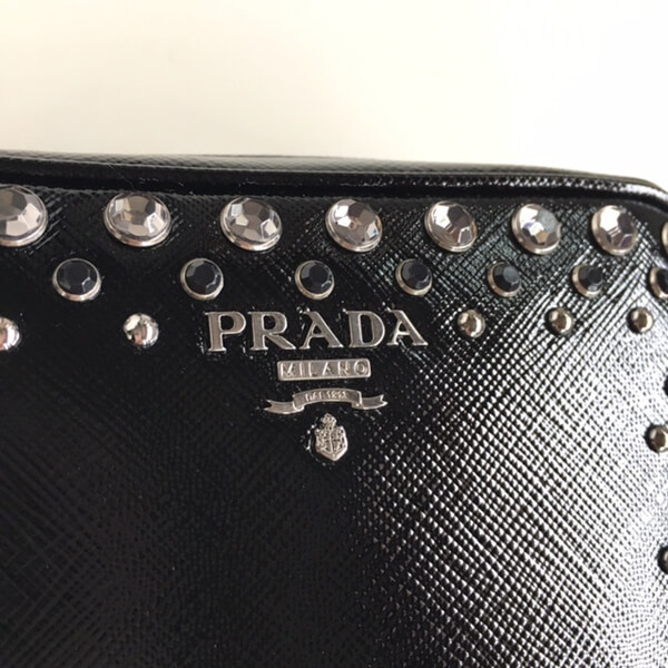 素敵♪♪☆《PRADA》プラダスーパーコピークリスタルビジュー ミニショルダー (黒)