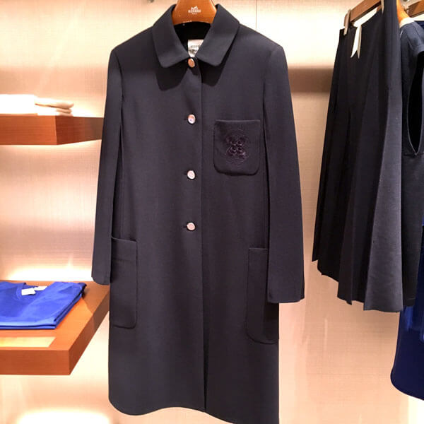 エルメス服コピー 2018"Manteau"COLLEGE"poche broder en LAINE/BLEUNOIR