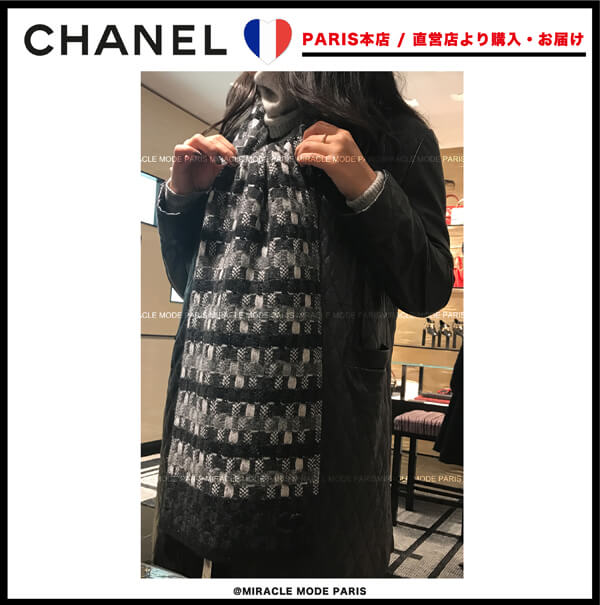 パリ発シャネル【シャネル】AW16 新作 カシミヤ 黒xグレー マフラー♡