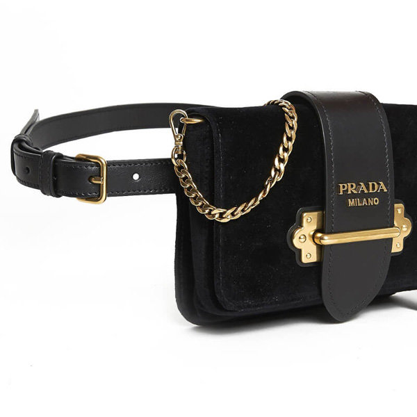 関税込☆LEATHER VELVET POUCH WITH GOLD HARDWARE BELT☆PRADA 1BL0042ENUF0002