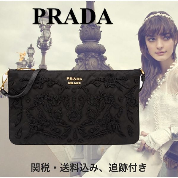 【新作！PRADA】刺繍入キルティング クラッチ /ミニバッグ 2WAY