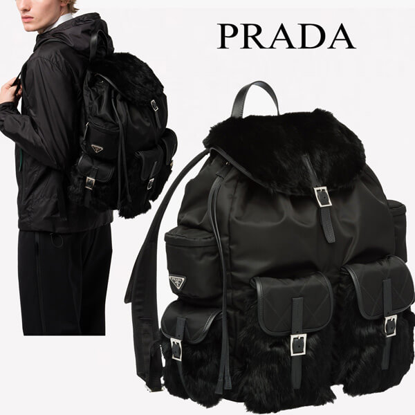 PRADA リュック ナイロン&ラビットファー バックパック 2VZ016V0PI2BL9