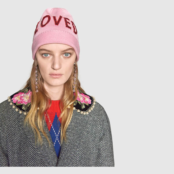 18AW【グッチスーパーコピー】スパンコール "Loved" ウールハット ビーニー