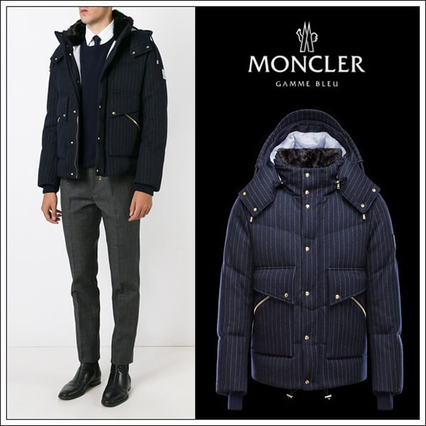 国内発関税込【MONCLER GAMME BLEU】メンズ★ストライプ柄ダウン