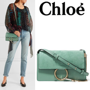 2018-19AW クロエバッグスーパーコピー CHLOE/ Fayeスエード レザー ショルダーバッグ ミント