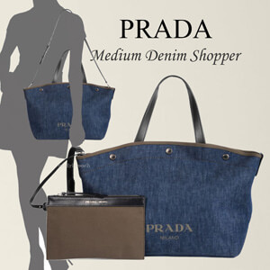 19AW PRADA プラダスーパーコピー ロゴ入り デニム ショッパー ミディアム 1BG242 OOO 2BBV F0YFS