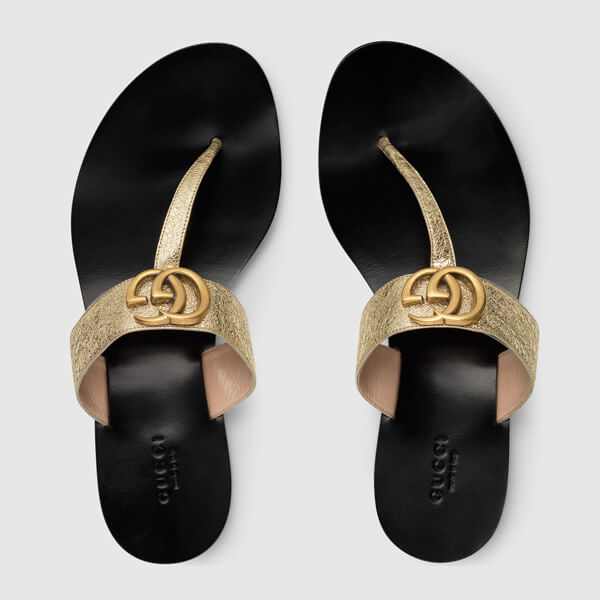 グッチスーパーコピー★2019新作限定★レザー トング サンダル ダブルG付 LEATHER THONG SANDAL WITH DOUBLE G_497444 0B7N0 7100