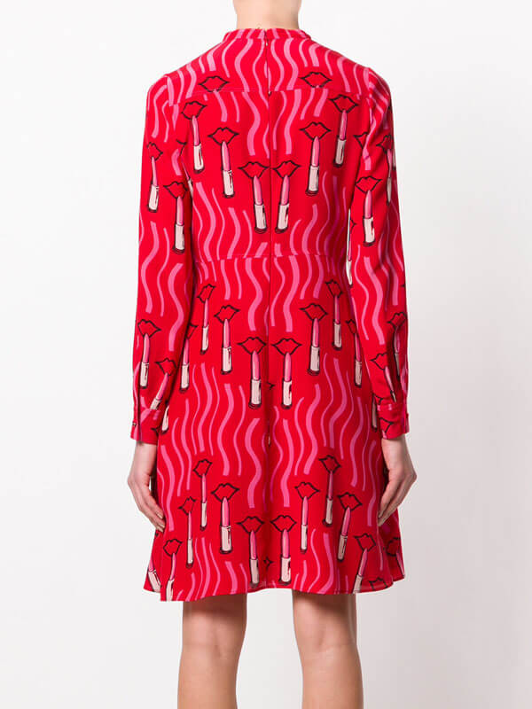 ヴァレンティノヴァレンティノ ワンピース V976 LIPSTICK WAVE PRINTED SILK FLARE DRESS PB3VAGY03NV