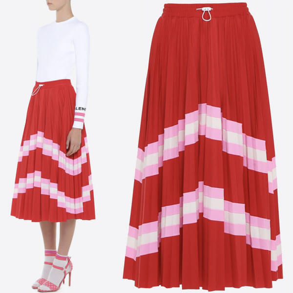 ヴァレンティノヴァレンティノ スカート レッド マルチ V964 LYCRA PLEATED SKIRT WITH STRIPE PANEL PB3MD00B3U4