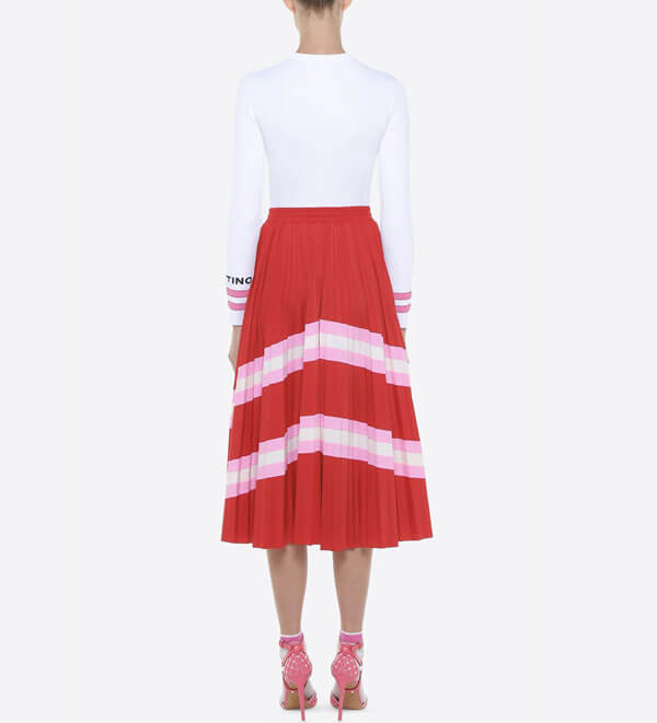 ヴァレンティノヴァレンティノ スカート レッド マルチ V964 LYCRA PLEATED SKIRT WITH STRIPE PANEL PB3MD00B3U4