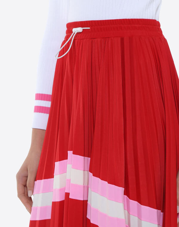 ヴァレンティノヴァレンティノ スカート レッド マルチ V964 LYCRA PLEATED SKIRT WITH STRIPE PANEL PB3MD00B3U4