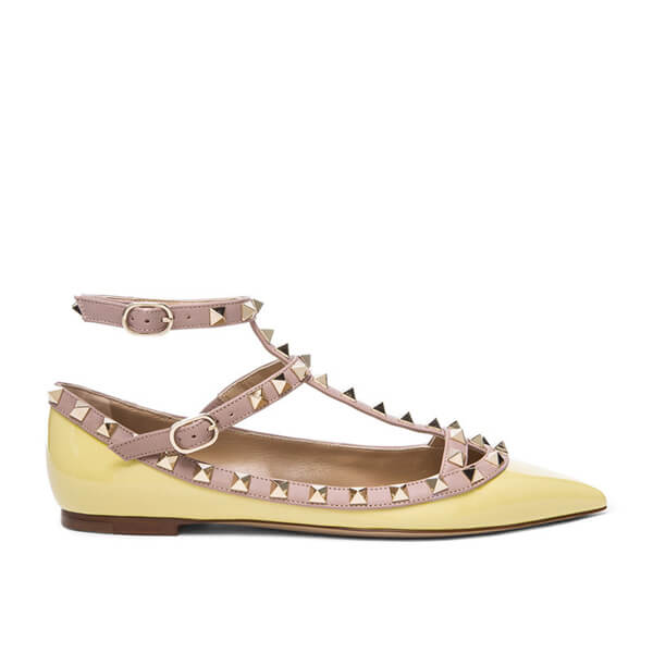 2019最新作 ヴァレンティノ ヴァレンティノスーパーコピー ロックスタッズ レザーフラット イエロー Rockstuds Leather Flats Water Yellow IW0S0376 VOD