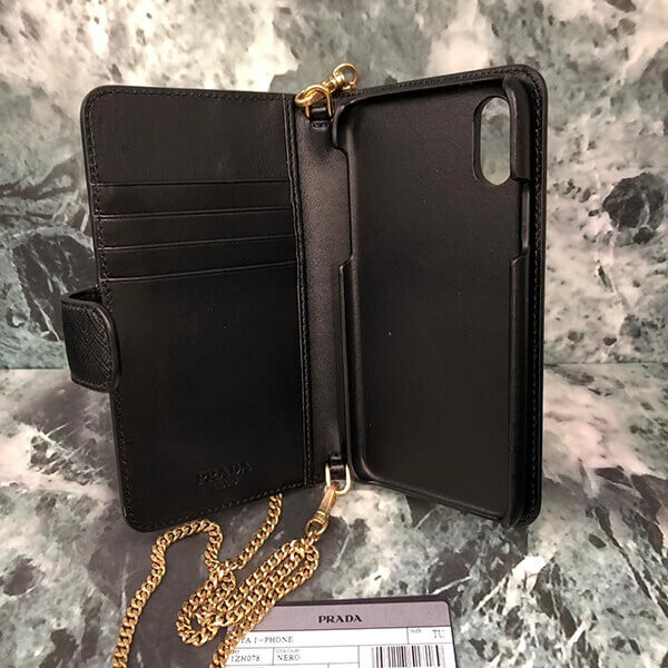 PRADA チェーン付 手帳型 iPhone X/XS ケース 1ZH078_QWA