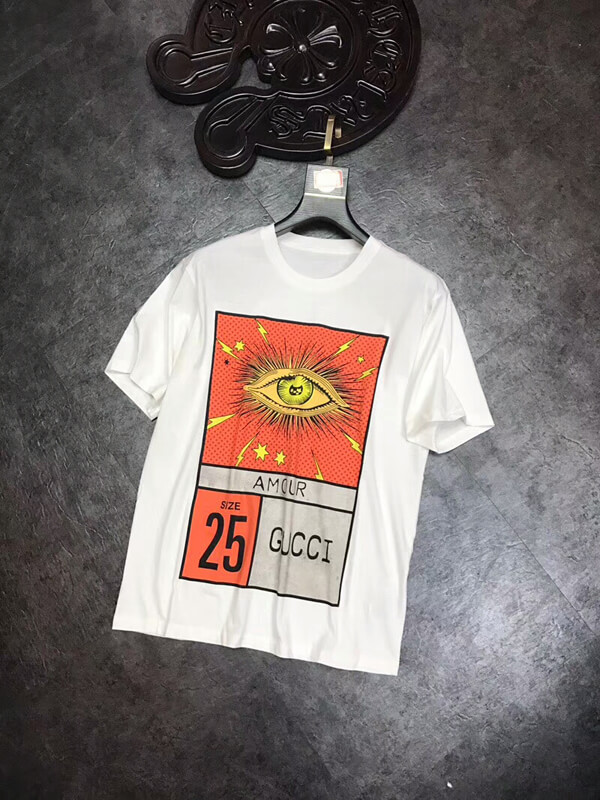 グッチスーパーコピー グッチ ハイセンス Amour Eye プリント コットン Tシャツ