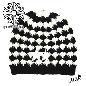 CHROME HEARTS ★クロムハーツ キャップ コーデ 偽物★【ニット帽/CHスター】カシミア&ラムレザー