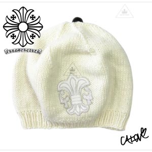 CHROME HEARTS 十白 クロムハーツ キャップ コーデ 偽物十【ニット帽/カシミア&ラムレザー】◆BSフレア#1