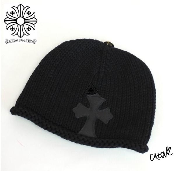 CHROME HEARTS ★クロムハーツ キャップ コーデ 偽物【ＣＨクロス】◆レザー×コットンニット帽