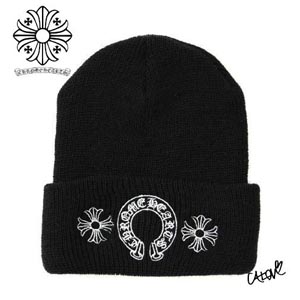 【CHROME HEARTS クロムハーツ キャップ コーデ 偽物】ニット帽 Watch Cap +Horseshoe+