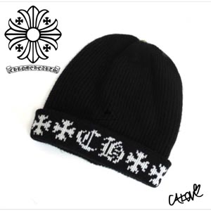 CHROME HEARTS 十クロムハーツ キャップ 偽物十【カシミアニット帽/ブラック&ホワイト】◆◆