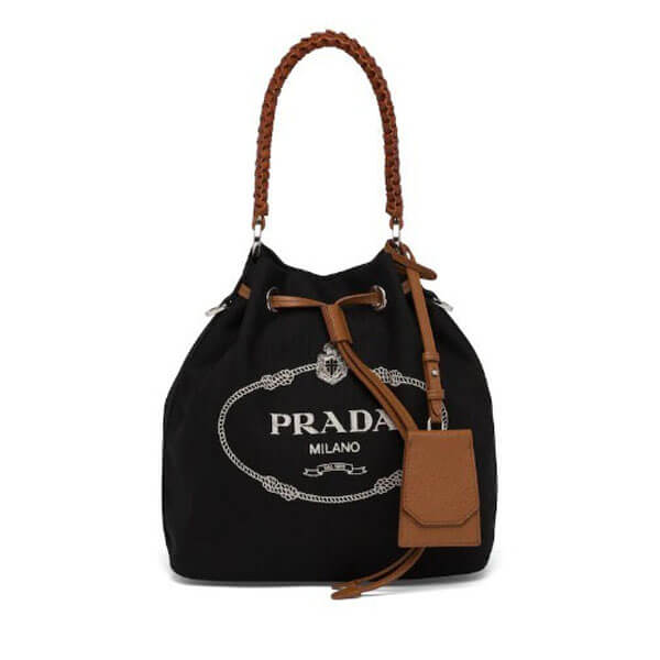 PRADA★Cotton canvas and leather bucketbag 1BE032_2DID_F0B7K_V_POO