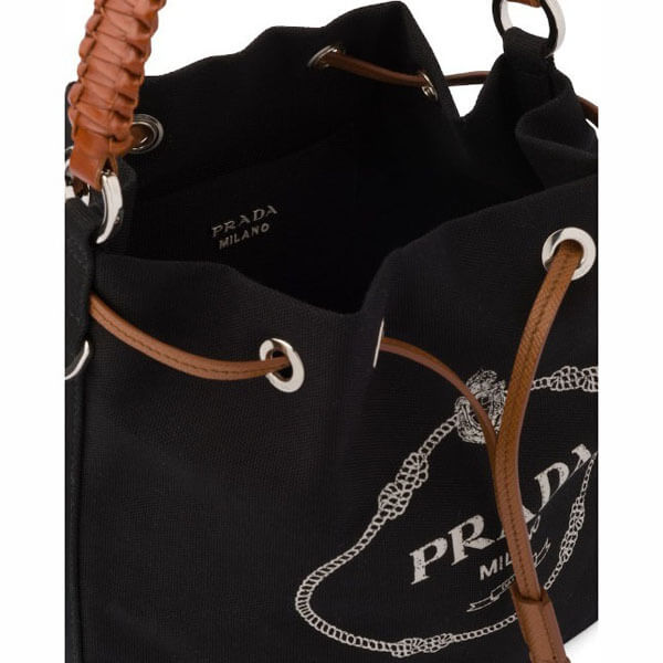 PRADA★Cotton canvas and leather bucketbag 1BE032_2DID_F0B7K_V_POO