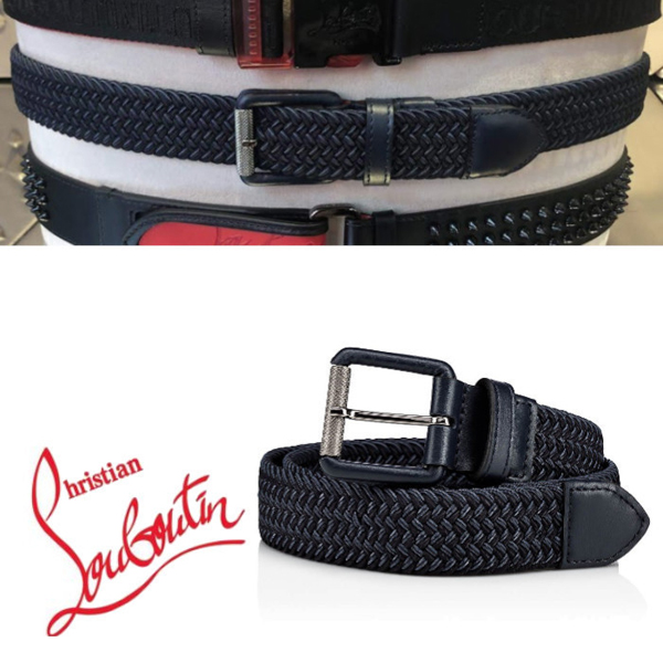 日本未入荷◆ルブタン ベルト スーパー コピー メンズベルト◆【Christian louboutin Hugo Belt】◆ネイビー 3195162U522