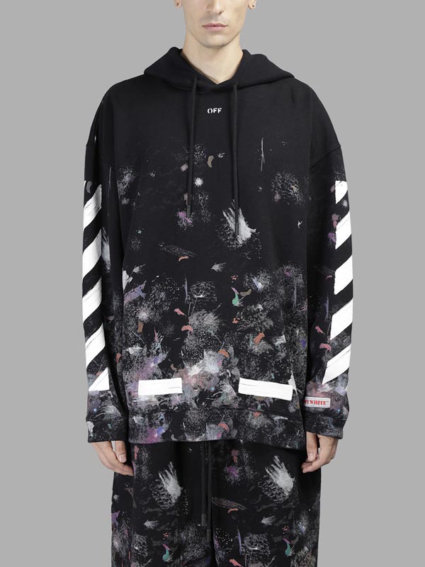 オフホワイト ギャラクシー偽物 Off-White ギャラクシー柄プルオーバーフードパーカー ブラック 東京HOODIE PARKA 芸能人