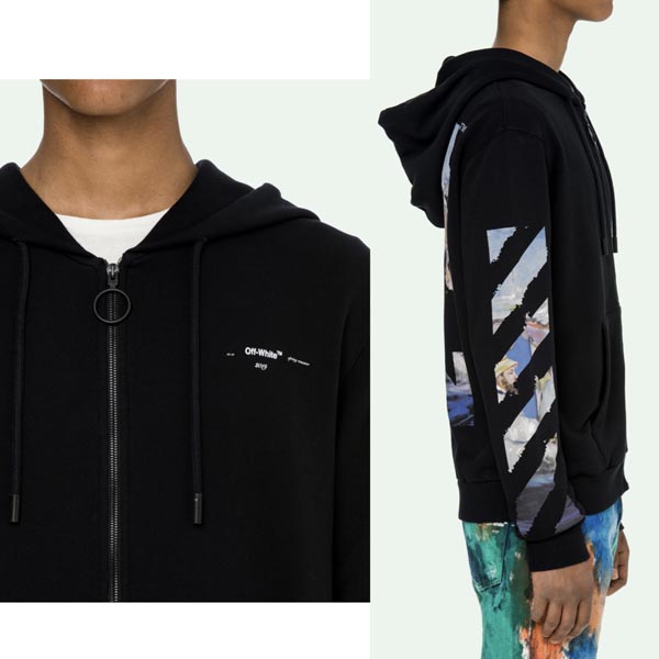 オフ ホワイト パーカー レプリカ【OFFWHITE】日本完売!19SS/DIAG ARROWS ZIP HOODIE/White/Black