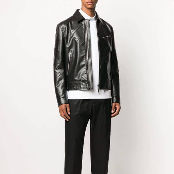 ヴァレンティノ レザー ジャケット VLTN GRID SMOOTH LEATHER JACKET