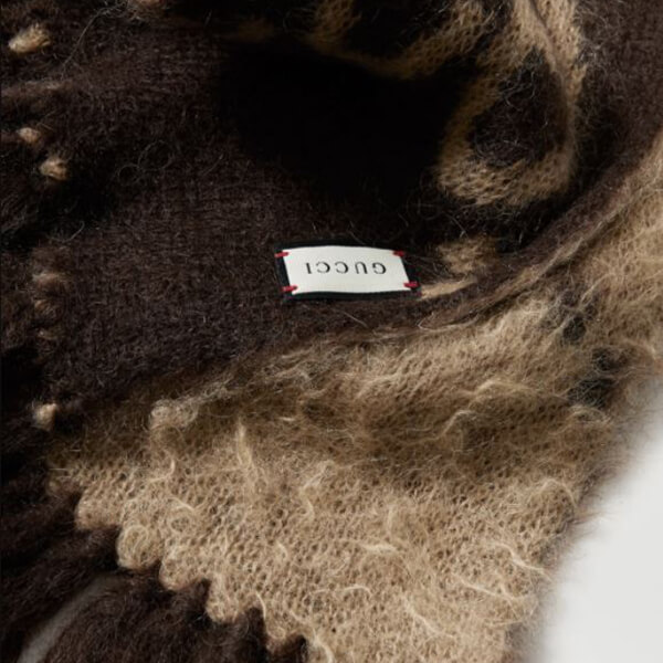 ★グッチ★Fringed brushed mohair-blend jacquard-knit scarf