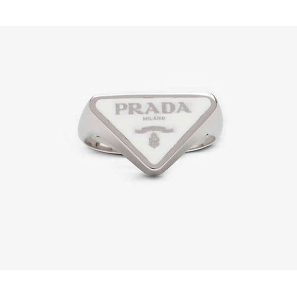 ★PRADA★Logo enamel Silver リングコピー