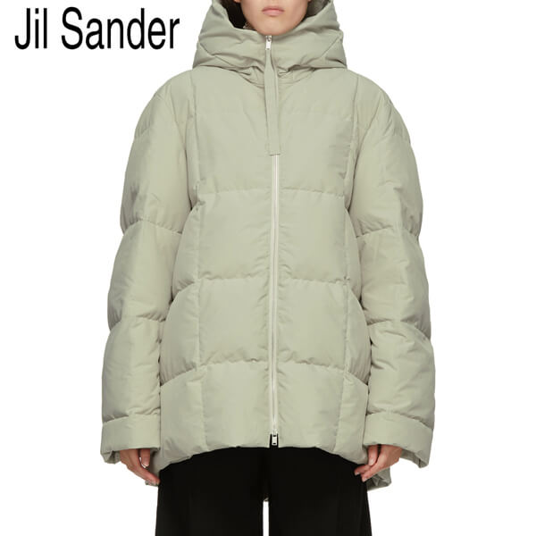 JIL SANDER = HOODED DOWN JACKET LIGHT GREY GREEN ダウンJKT