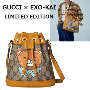 グッチ★EXO-KAI x グッチ 偽物 限定品 ベアプリント バケットバッグ 660304 2YWCG 8695