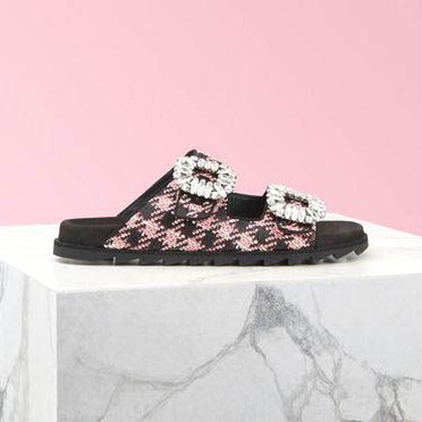 Roger Vivier コピークリスタル付 千鳥格子 ダブルストラップ サンダル