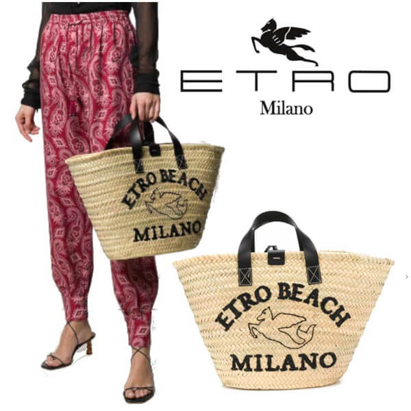 人気■Etro■logo raffia 2way ハンドバッグ 偽物関税送料込