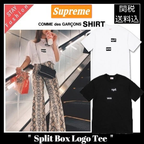 シュプリーム Tシャツ 偽物 コム デ ギャルソン Tシャツ スプリットボックス ホワイト◆シュプリーム Comme des Garcons SHIRT Split Box Logo Tee ◆White