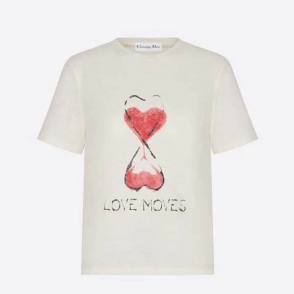 ディオール FALL 21 LOVE MOVES 偽物プリント リネン混 Tシャツ