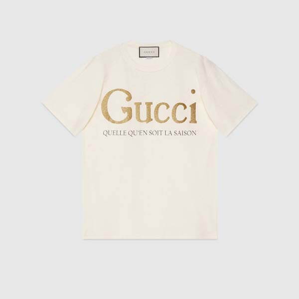 グッチ Tシャツ トップス偽物 白 綿 GG ロゴ 金 グリッター 新作 直