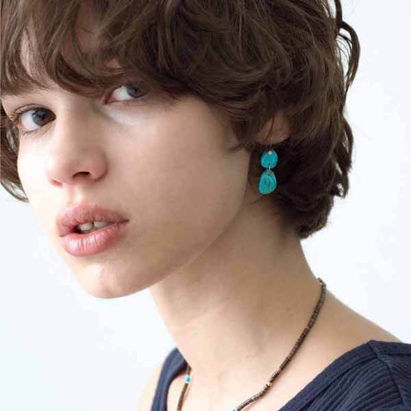 【ロンハーマン/MIZUKI】14kt Earrings Double Turquoise&Diamond