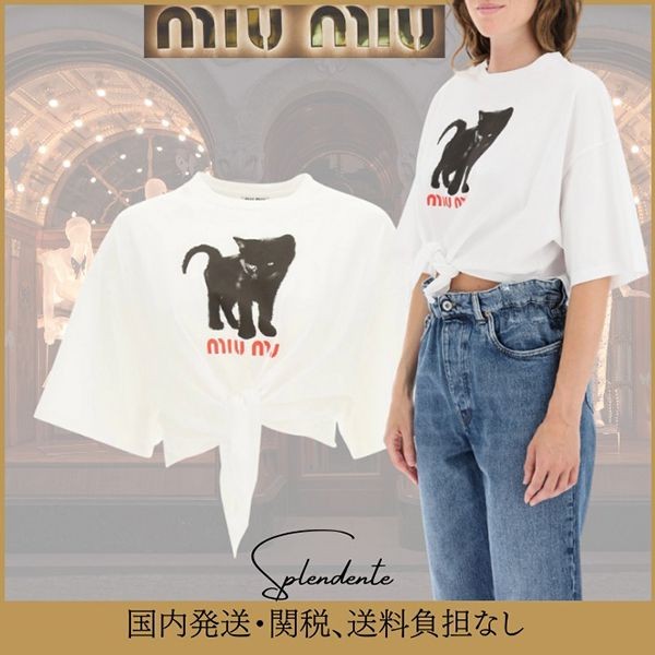 人気 ミュウミュウ♪ジャージーキャットロゴTシャツ♪MJN315/1ZF8F0009