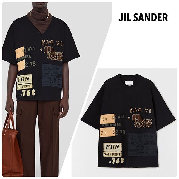 JIL SANDER 偽物 手刺繍のグラフィックパッチ付きコットンTシャツ JSMU707028MU248708