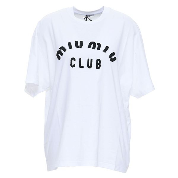 【関送込】MiuMiu CLUB LOGO Tシャツ コピー オーバーサイズ 刺繍ロゴ MJN3561QHTF0009