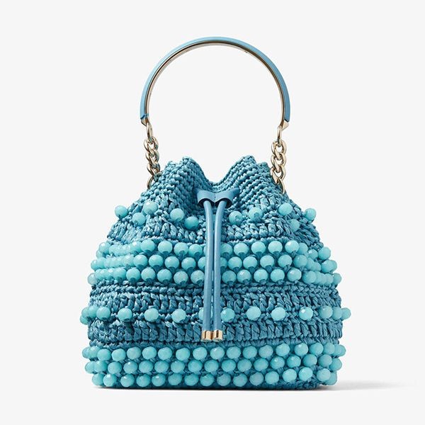 JIMMY CHOO 織りラフィア カーフスキン バケットバッグ 偽物 かごバッグ 3色 BONBONBUCKETRIC