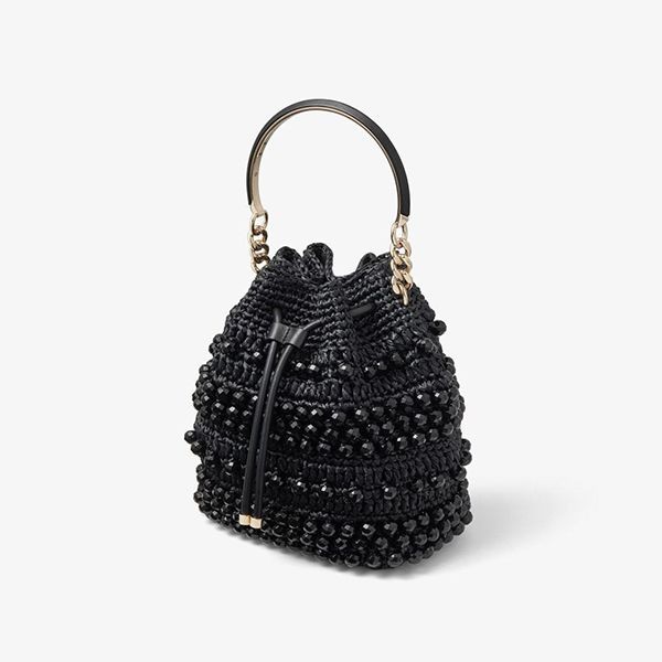 JIMMY CHOO 織りラフィア カーフスキン バケットバッグ 偽物 かごバッグ 3色 BONBONBUCKETRIC