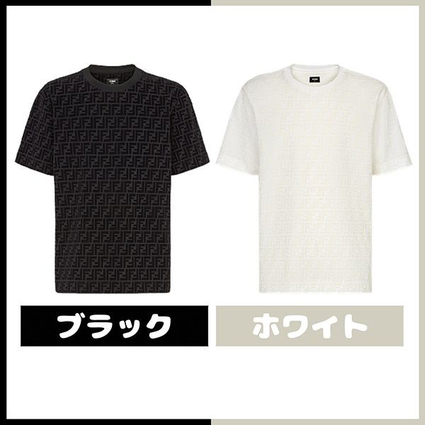 フェンディ FFフロックプリント コットンピケ Tシャツ 偽物 2色 FY0936A7D5F0ABB