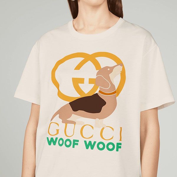 グッチ WOOF WOOF プリント コットン Tシャツ コピー 717422 XJFM7 9095